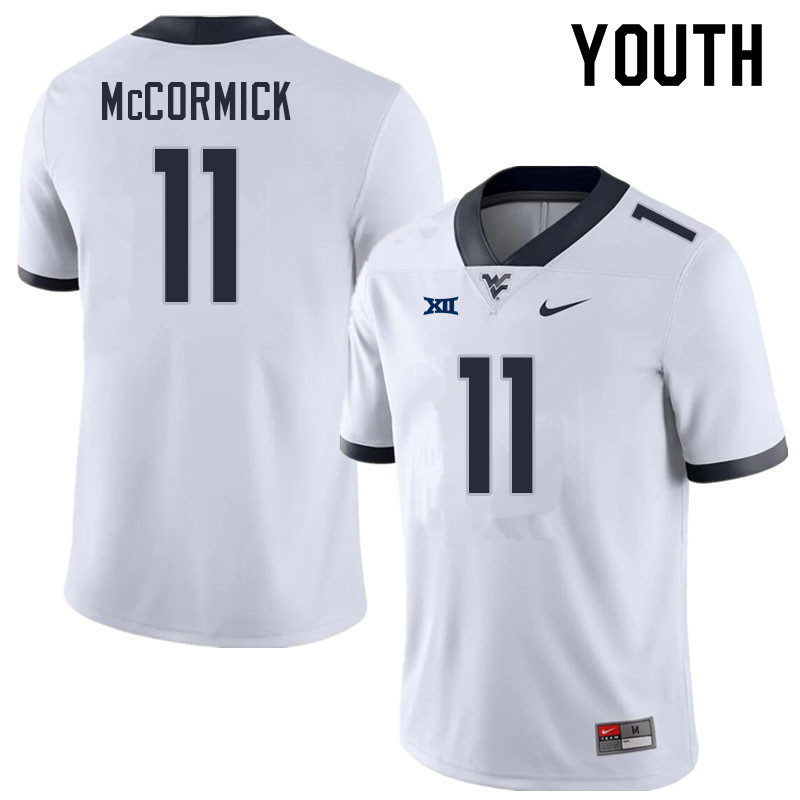 Youth #11 Wesley McCormick West Virginia Mountaineers College Football Jerseys Sale-White